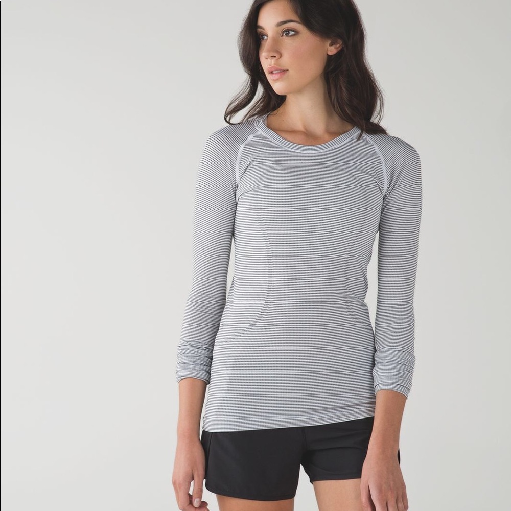 Lululemon swiftly tech long sleeve black and white striped top